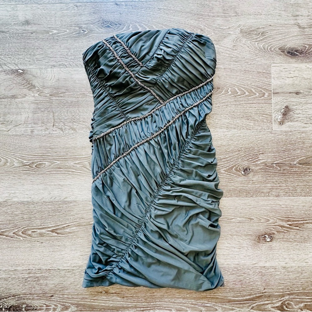 Gray Strapless Ruched Cocktail Dress